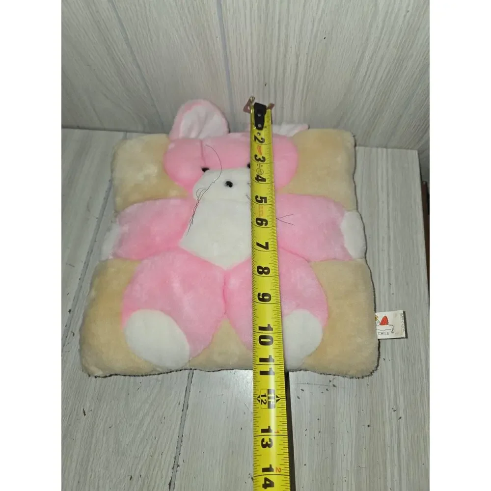 Vintage Plush Pink Mouse Square Pillow Quilted TWIE Kids Room Decor Fluffy Cute